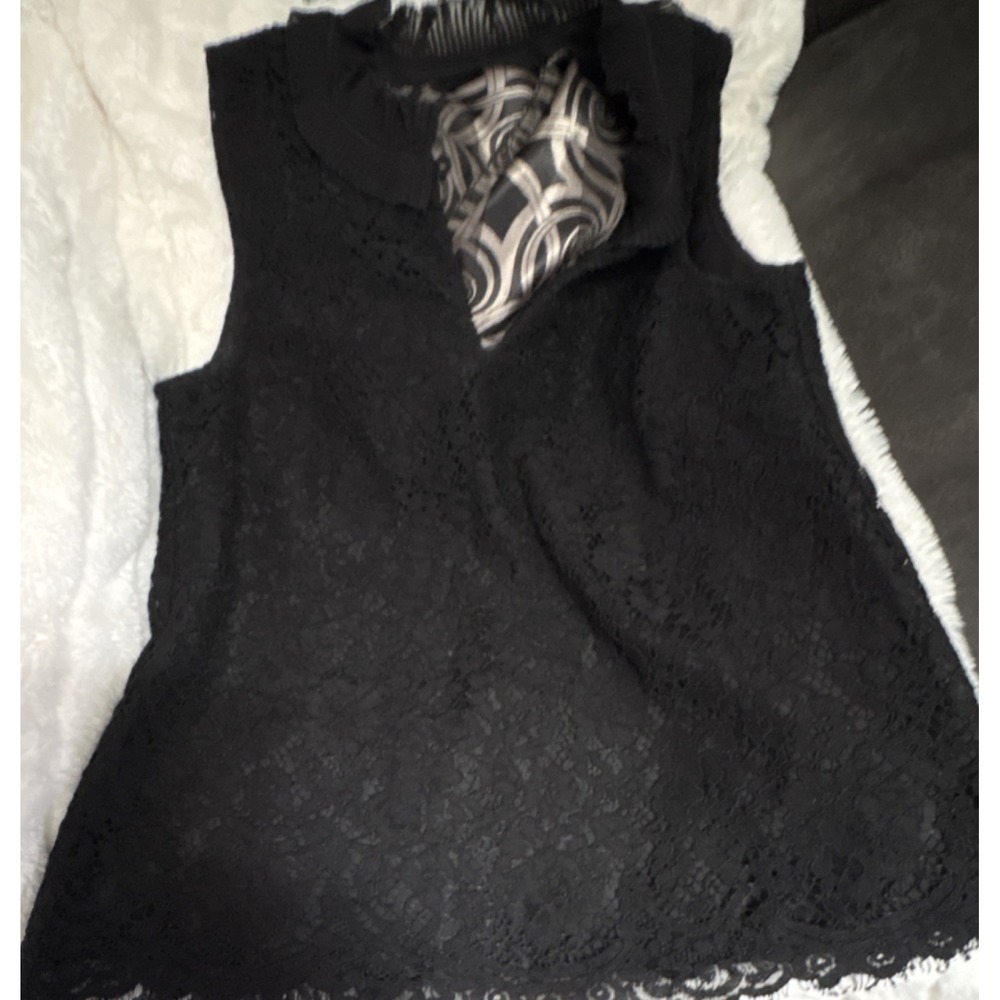 J.Crew size S Black Lace Mock Neck Sleeveless Lined Blouse Floral